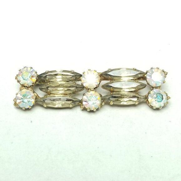 Vintage Made in Austria AB Rhinestone and Gold Brooch, Retro Estate Pin - Picture 6 of 6